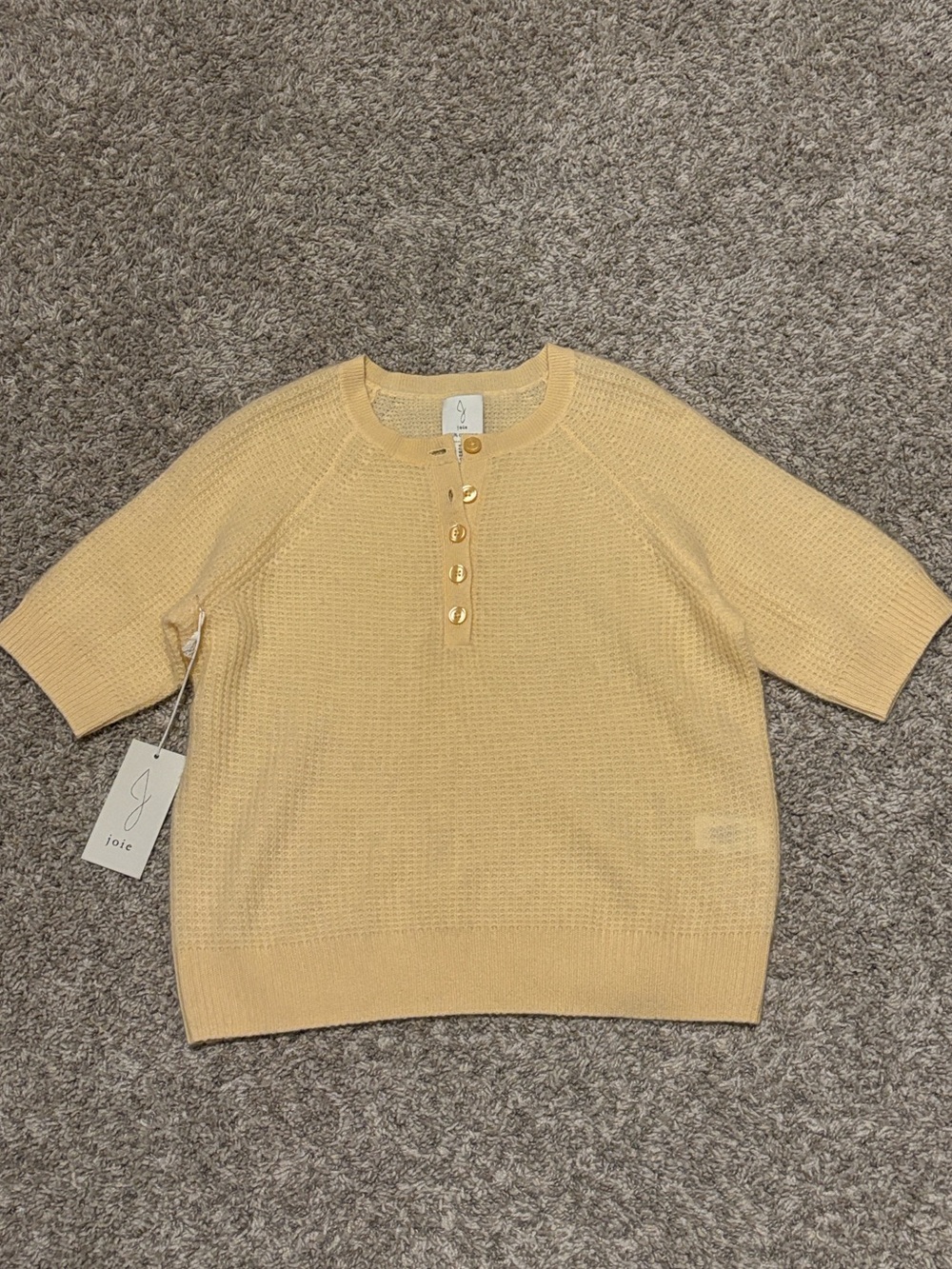 NWT Joie Cashmere Waffle SS Henley Sweater Large
